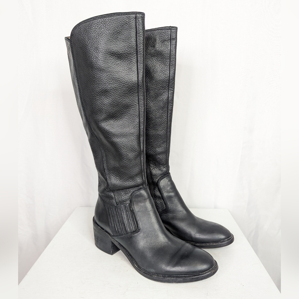 Donald J. Pliner Envy Black Pebbled Leather Tall Riding Boots - Size 9.5